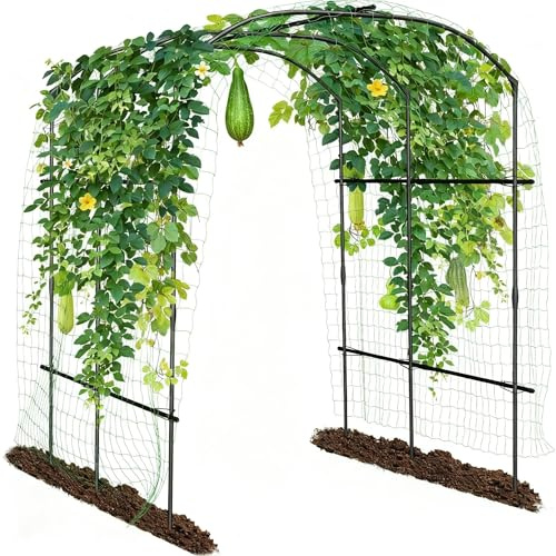 Rankhilfe für Kletterpflanzen, Großes A-Förmiges Rankgitter 220x180x190 cm, Pflanzen Spalier mit Stabiler Stahlkonstruktion & Kletternetz für Gurken, Tomaten, Bohnen, Weinreben, Gemüse und Blumen