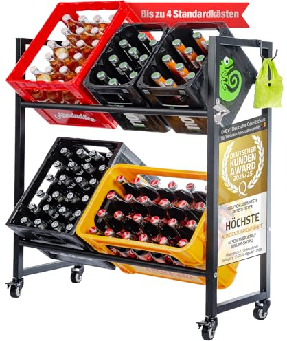 Dimono Rollable metal beverage crate rack; rack for 4 or 6 beverage crates, sturdy storage for empty beer, water and soft drink crates, sustainable and space-saving solution (4 boxes)