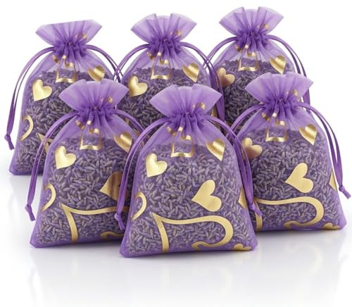 AEKZOX 6 Sachets de Lavande Séchée Naturelle, Parfum Longue Durée, Anti-Mites pour Vêtements, Sachets Lavande Anti-Odeur pour Armoires, Tiroirs et Placards, Lavande Vraie