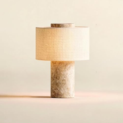 Lampada da tavolo touch ricaricabile in pietra di marmo di lusso, paralume in fibra di tessuto di lino, luce decorativa dal design di fascia alta e di lusso da 10 pollici, per console, B Rechargeable