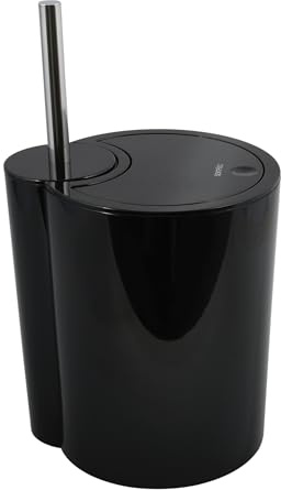 Spirella WC Bürste und Abfalleimer Moon 2in1 | Toilettenbürste Kosmetikeimer 6 Liter mit Ring zum unsichtbaren einhängen vom Müllbeutel | 24x20,5x40cm | Schwarz