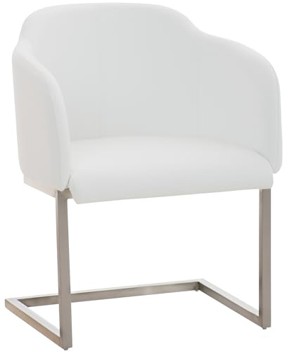 CLP Sedia a sbalzo Magnus in acciaio inox con rivestimento in tessuto, sedia per visitatori con braccioli, sedia da conferenza imbottita, Colore:bianco