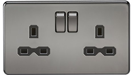 Knightsbridge SFR9000BN Twin Screwless 13A 2G Dp Switched Socket Nickel with Black Insert, 230 V