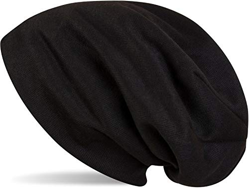 styleBREAKER warme Feinstrick Beanie Mütze mit sehr weichem Fleece Innenfutter, Longbeanie unifarben, Unisex 04024092, Farbe:Schwarz