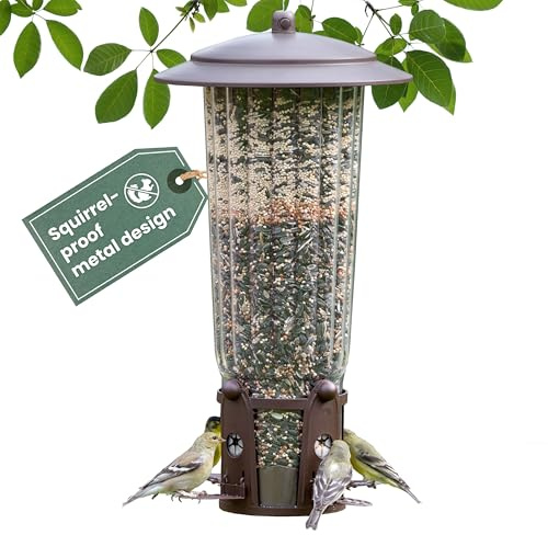 Perky-Pet 334-1SR Squirrel-Be-Gone Max Large Wild Bird Feeder with Flexports, Squirrel Proof Bird Feeder with Weight-Activated Perches - 4LB Seed Capacity