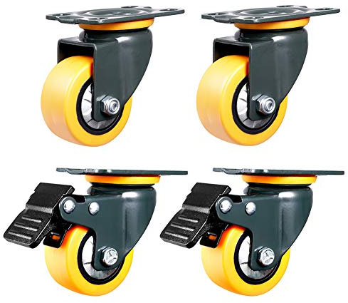 2 Pollici Rotelle Per Mobili 50mm Ruote Piroettanti Con Freno Universale Girevole Pu Piastra Fissa Ruote Per Carichi Pesanti Ruote Del Carrello Carico Di 200 Kg Per Divano Credenza 4 Pezzi