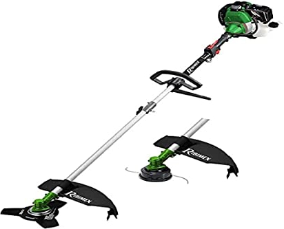 Ribimex Decespugliatore a Scoppio 43 cc, Motore 2 Tempi 1250 W, Lama a 3 Denti, Tagliabordi con 2 Fili in Nylon, Impugnature Regolabili, Serbatoio 1,2 L, Imbracatura e Accessori Inclusi - PRDEBT431/IT