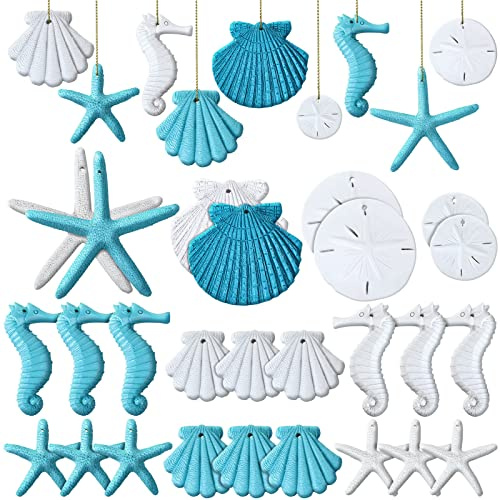 26 ornamenti in resina a forma di stella marina, decorazioni, sabbia spiaggia oceano ornamenti natalizi decorazioni per albero di Natale casa matrimonio