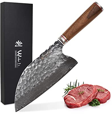 Wakoli Nussbaum Premium Kochmesser mit 20,5 cm Klinge gefertigt aus 67 Lagen echtem Damaststahl mit Nussbaumholzgriff I Damastmesser Küchenmesser und Profi Kochmesser