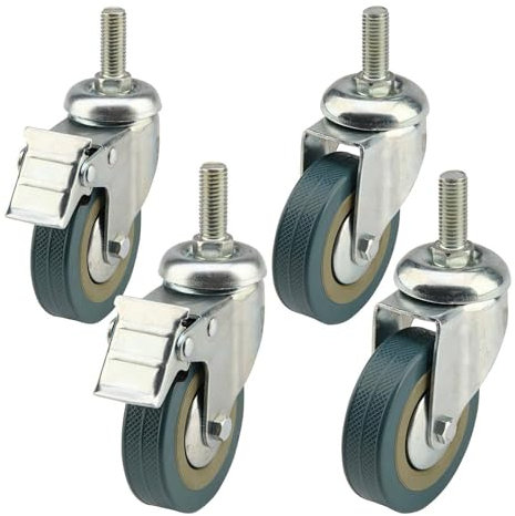 Shoze 4Pcs Castor Wheels 75mm Heavy Duty Rubber Swivel Casters 200Kg Mobile Casters with Brakes Soft Wheel No Noise for Trunk Trolley Furniture Cabinet Caster