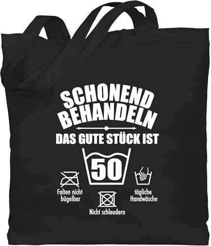Baumwolltasche - 50. Geburtstag - Schonend behandeln 50 - Unisize - Schwarz - geschenk geburtstagstasche 50er birthday 50.geburtstag stoffbeutel zum 50ig tasche (50) beutel frau geschenke jahre