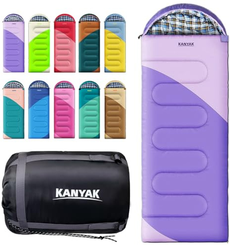 KANYAK Water-Resistant Portable Purple Sleeping Bag for Adults Teens and Kids, Perfect Outdoor Companion for 3-4 Season Hiking，Hunting，Camping and Backpacking