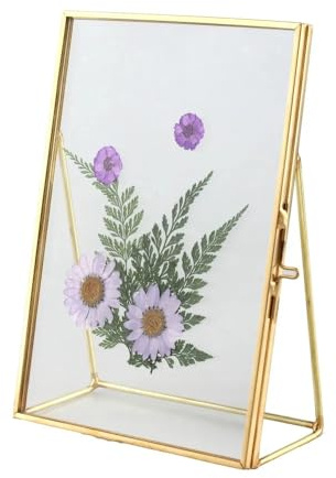 Duokon Cadre photo rectangulaire en laiton - Verre rétro, métal, bureau, support, bande de cuivre - Affichage de photos pour bureau, doré (#2)