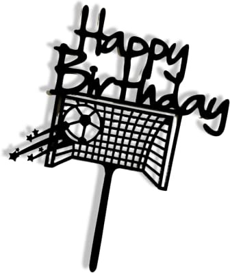 Craft Cart Acrylic Cake Topper Happy Birthday Football Net Black and White Cake Decoration
