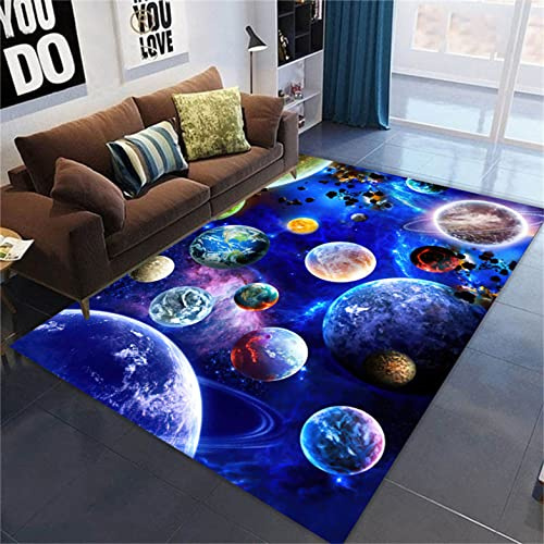 Ganekihedy Galaxy Star Wohnzimmer Teppich Big Planet Teppich Erde Stern Bereich Spielbereich rutschfeste Fußmatte Korridor Küche Tür Matte (160 x 200 cm)