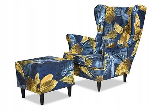 Family Meble Ohrensessel mit Hocker, Modell Print, Skandinavisch, Relaxsessel aus Webstoff, Loungesessel, Ohrensessel mit Hocker, Bequemer Sessel, Für Wohnzimmer, Esszimmer, Schlafzimmer, Dachte 11