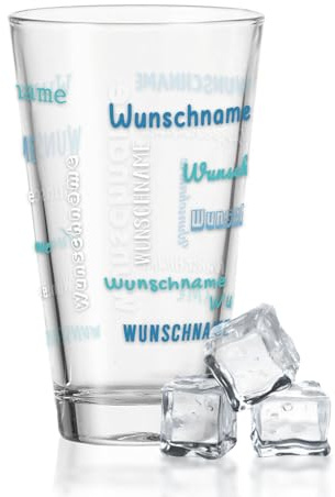 GRAVURZEILE Leonardo Wasserglas mit UV-Druck - Namensglas Design - Individuelles Motiv personalisiert mit Wunschnamen in versch. Farben - Geschenk zum Kindergeburtstag - Farbe: Weiß - Blau