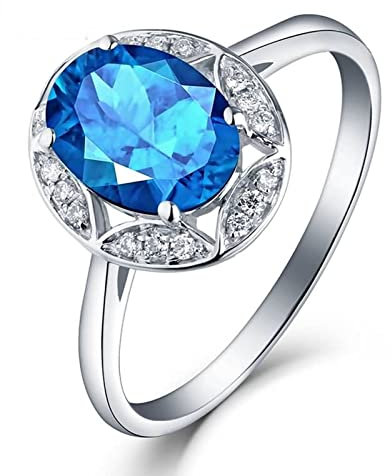 Dsnyu 18 Karat Weißgold Ringe, 1.33ct Topas Verlobungsring, Silber Ring Paar Ovaler Topas Ringe Zierlicher für Ehefrau Größe 52 (16.6)
