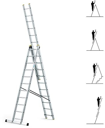 HOSTRÖM Echelle Transformable 3 Plans StablePro 3x11 marches Aluminium Extensible coulissante, 6 Positions, Hauteur Travail Max 6,31m, Garantie 5 Ans