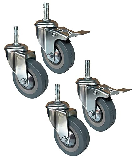 FREAZE 4 Schwerlastrollen 240kg/350kg, M10/M12 Lenkrollen Mit Gewinde Transportrollen Mit Stengel Möbelrollen Mit Bremse, 75mm Räder Für Palettenmöbel (Color : 2swivel+2with Brake, Size : 4in-M10)