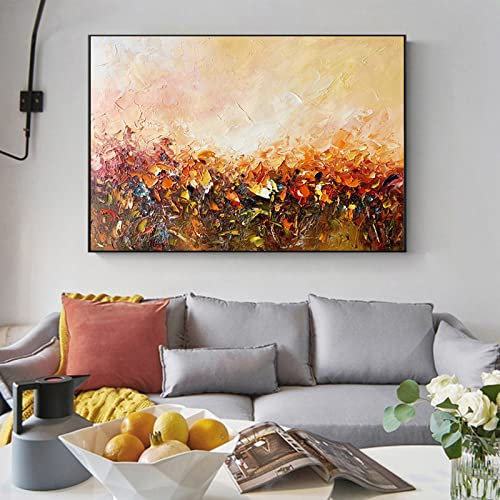 RGVV Ölgemälde Auf Leinwand Handgemalt,Handgemalte Wandmalerei Moderne Kunst Bilder Sonnenuntergang Blume Ölgemälde Original Rahmenlose Strukturierte Kunstwerke Wanddekoration Für Wohnzimmer Schlafz