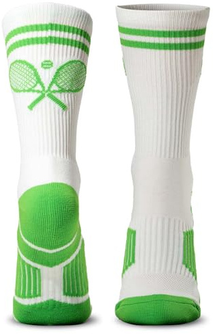 ChalkTalkSPORTS Tennis Socks - Performance Crew Socks for Tennis Players - Crossed Racquets - Green & White - Adult