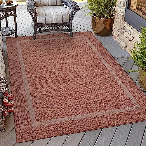 HomebyHome In & Outdoor Teppich Wetterfest Sisal Optik Rot 60x100 cm Läufer - Balkon Teppich Wasserfest, Waschbar, Flachgewebe - Ideal für Küchenläufer, Camping, Garten und Terrasse