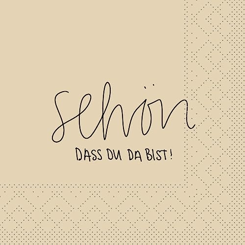 Sovie HORECA Tissue Cocktail-Servietten Schön, dass du da bist! Naturbraun 24 x 24 cm, 1/4 Falz – 150 Stück – Ideal für Gastronomie, Events & private Feiern