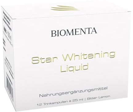 BIOMENTA Star Whitening Liquid - Hochdosierter Wirkstoffkomplex mit L-Gluthation, Aminosäuren, Pflanzenextrakten uvm. - 12 trinkfertige Ampullen/Packung – Geschmack: Bitter Lemon - Premiumqualität
