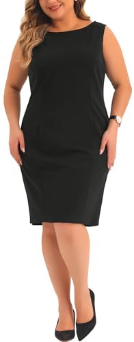 Agnes Orinda Plus Size Dresses for Women Classic Boat Neck Work Sleeveless Sheath Dress 1X Black