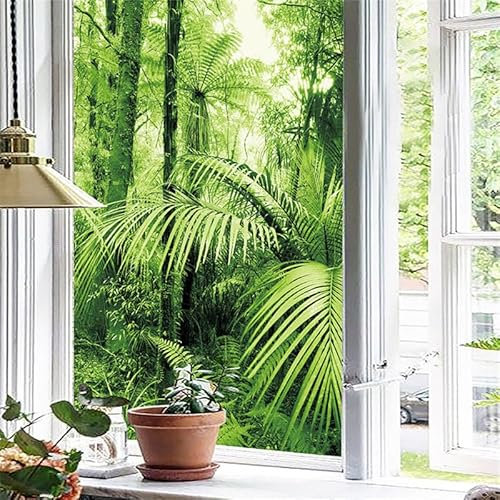 Sichtschutzfolie 3D Fensterfolie Glasdekorfolie PVC für Badezimmer Kinderzimmer Küche,Schlafzimmer Wohnzimmer Esszimmer Büro Hotels Klassenzimmer 44.5cmx300cmWald