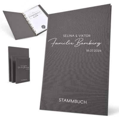 Hochzeitideal Stammbuch der Familie 'Helena' Nr. 305 inkl. Personalisierung (grau, A4 4-Fach Ringmechanik)