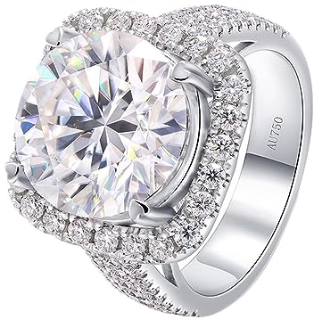 Whoiy Frauen Hochzeitsringe Weissgold, Echt Gold Verlobungsring 14K Runder Schnitt Heiligenschein Eheringe Trauringe 585 Damenringe 10ct Moissanit Größe 52 (16.6)