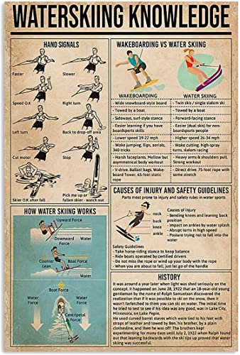 Wasserski-Wissen, Metall-Blechschilder, Vintage-Plakette für den Außenbereich, Wasserski-Infografik-Poster für Clubraum, Wanddekoration, Liebhaber, Sammlerstück, Kunst, Geschenk, 30,5 x 40,6 cm