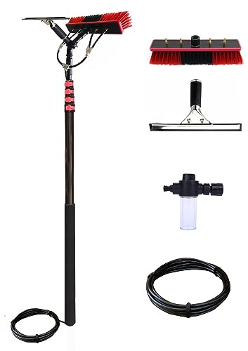 SADOMAIN Limpia Placas Solares, Escoba telescópica para Limpieza hasta 3.6-6 M, Alimentada por Agua con Dosificador de jabón, Limpia Vidrios, Lavado Ventanas,Camiones (55cm Brush Head,6M)