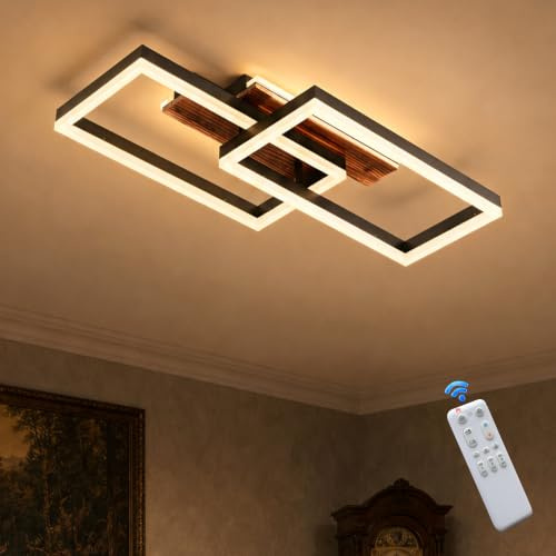 LED Deckenleuchte Schlafzimmer Dimmbar Massivholz schwarz 48W 60cm 4800lm