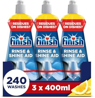 Finish Dishwasher Rinse & Shine Aid, Lemon, 1.2L (400ml x 3 pck), Ultimate Clean & Diamond Shine, Glass Protection, Spot Prevention, Better Drying vs Finish Detergent Alone