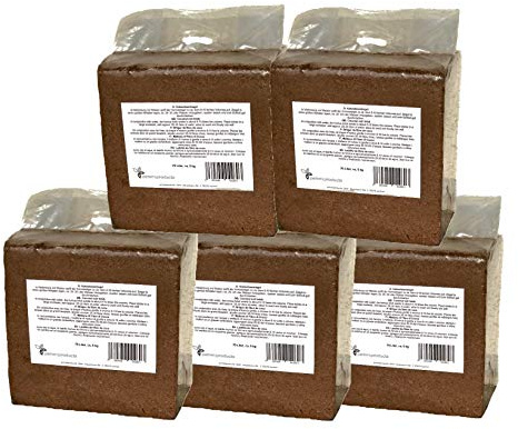 pemmiproducts Brique en fibre de coco emballée, 5 x 70 litres, environ 5 kg par brique de coco, brique de coco, brique humus, terre de coco