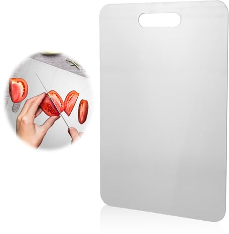 Titanium Stainless Steel Cutting Board, 15.63x10.83in Double-Sided Available Metal Chopping Board for Kitchen Food Cutting Mat with Handle for Meat Fruit Vegetable