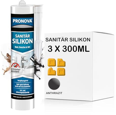 Sanitär Silikon - Silikon zum Abdichten & Verfugen im Sanitär- und Küchenbereich Kartusche ideal für zahlreiche Anwendungen und Baustoffe 300ml (3, Anthrazit)