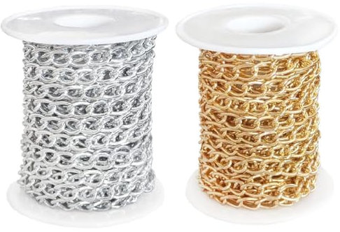 Kellegour 2 Rollen Aluminium-Panzerketten,10 Meter Gedrehte Kette mit Spule,Panzerketten Aluminium,Schmuckkette Gliederkette für DIY-Halskettenhandwerk