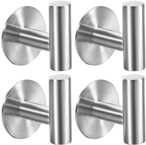 Drenky Handtuchhaken Haken 4 Stück, Klebehaken Extra Stark Haken Selbstklebend Handtuchhaken Ohne Bohren mit Klebepads Klebehaken Badezimmer Edelstahl A2 V2A Wasserdicht Haken für Bad Küche, Silber