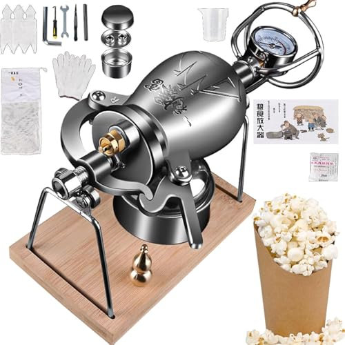 OFNHJK Puffed Rice Maker, Chinese Popcorn Cannon, Hand Popcorn Maker Machine, Small Stovetop Popcorn Popper, Home Stainless Steel Retro Pressure Popcorn Maker for Home Party 300ml