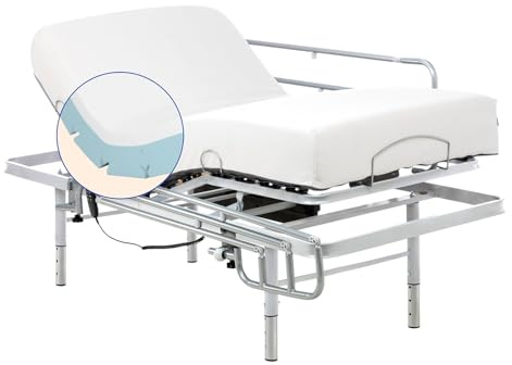 Geriafy – Cama Articulada con colchón viscoelástico con Funda Tencel | Patas Regulables y barandillas (80x190 cm, Mando por Cable)