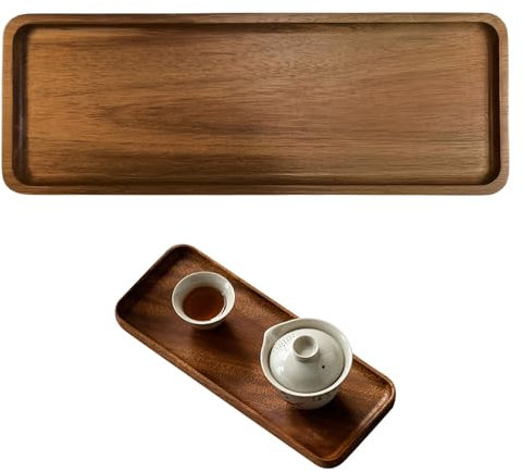 Qianeffort Wooden Tray, Rectangular, Brown, 29x10.8CM, Multipurpose Serving Tray for Food, Beverages, Organization, Rustic Style, Convex Edge, 100% Wood