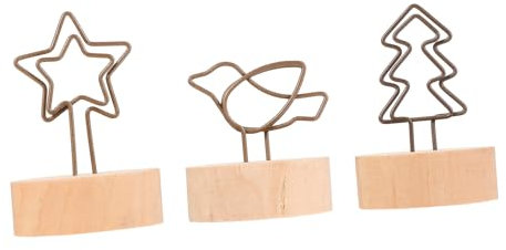 SECFOU 15 Stück Fotohalter aus Metall mit Holzsockel Memo Notizklemmen in Baum und Stern Design Niedliche Kartenclips für Tischdekoration und Engagement Party