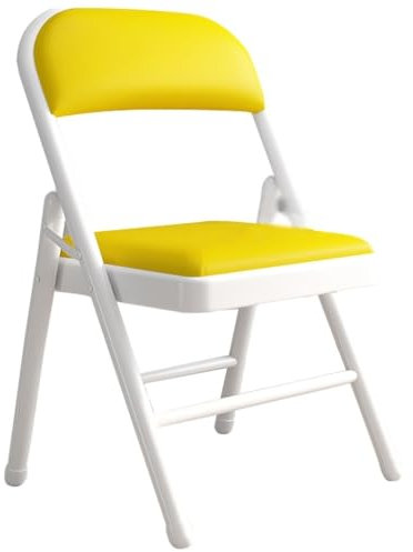 Klappstuhl Klappstuhl Balkon Einzelstuhl Mit Stapelbarer Rückenlehne, Klappbarer Esszimmerstuhl Aus PU-Leder, Moderner Loungesessel Für Den Balkon, Mehrere Farben Erhältlich(White Yellow)