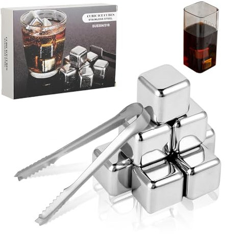 8 Pezzi Cubetti di Ghiaccio Riutilizzabili - Pietre da Whisky In Acciaio Inox 304 Con Pinza - Perfetti Per Cocktail, Vini e Molto Altro