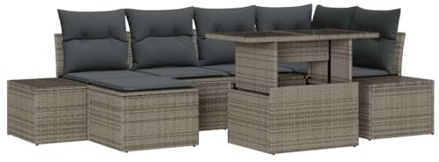 vidaXL Garten-Sofa-Set mit Kissen 7 pcs Grau, Garten und Terrasse, modernes Sofa-Set für draußen, strapazierfähige Möbelgruppe, Verstellbarer Tisch