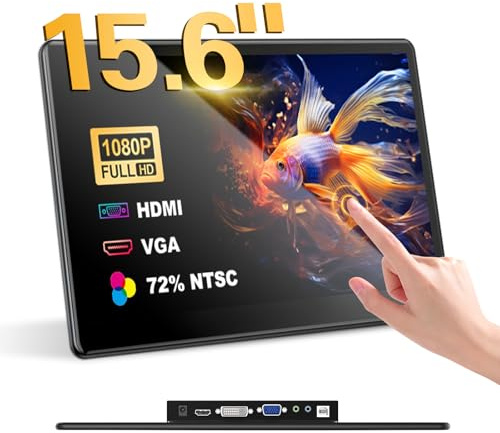 Écran industriel portable de 15,6 pouces avec écran tactile, moniteur portable mobile FHD 1920×1080 IPS pour écran portable HDMI USB-C compatible avec PC, ordinateur portable, PS5/4, Xbox, Mini PC/PS